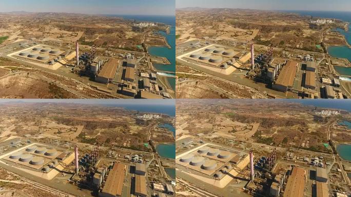 瓦西里科斯发电站位于拉纳卡和利马索尔之间。塞浦路斯。空中无人机射击。