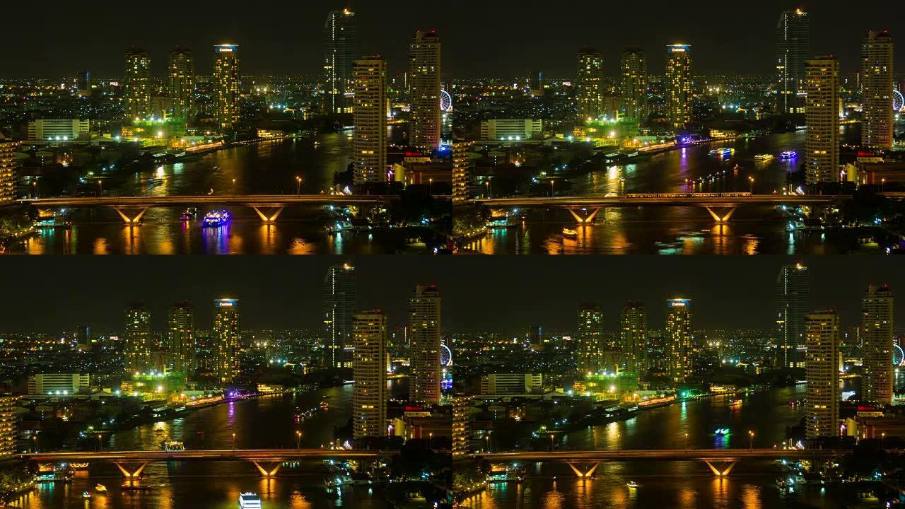 Chaophra其中的river night,曼谷