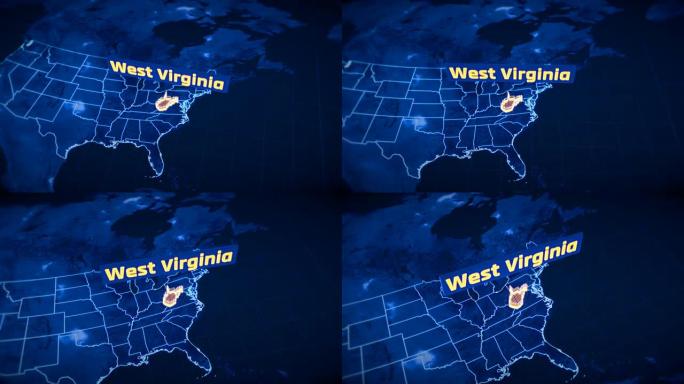 美国西弗吉尼亚州边界3D可视化，现代地图轮廓，旅行