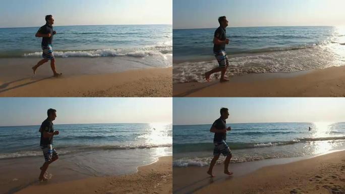 男子在海滩慢跑