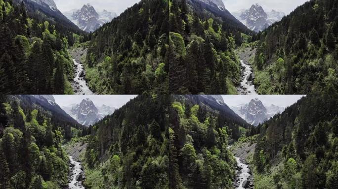瑞士阿尔卑斯山的冰川融化使山涧奔涌