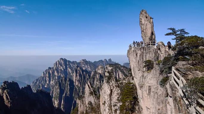 飞石地标。黄山 (黄山)，中国东部。