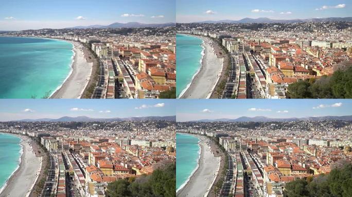 法国里维埃拉尼斯海滩港的平移镜头