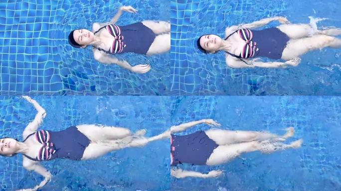 游泳慢动作外国女人仰泳蛙泳