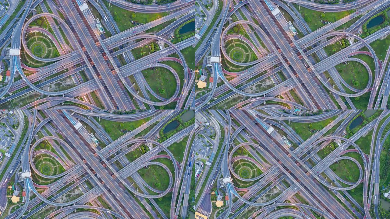 城市的超流俯视图环形交叉路口