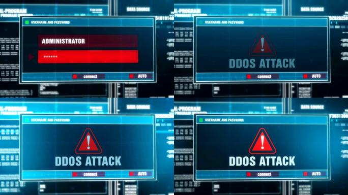 计算机屏幕上数字系统安全警报上的DDoS攻击警告通知