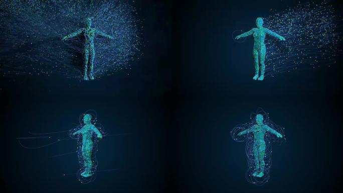 女性3d粒子创作粒子汇聚成人体人体模型科