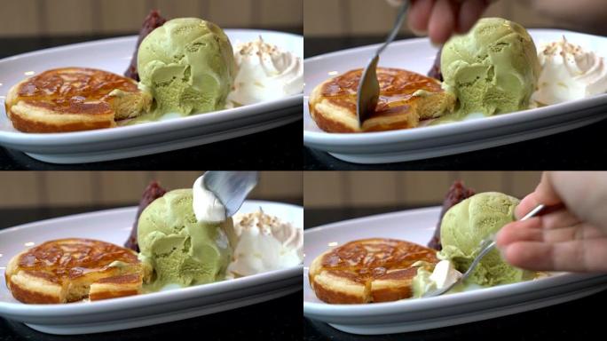 绿茶冰淇淋和煎饼绿茶冰淇淋和煎饼
