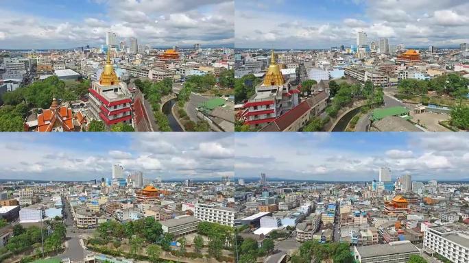 鸟瞰图泰国合艾市城市中心城市地标宣传片