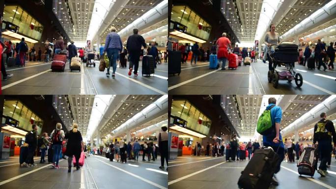 奥斯陆度假期间，中央火车站的旅行者人群