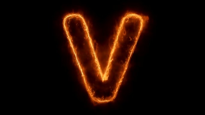 字母V字热动画燃烧逼真的火火焰循环。