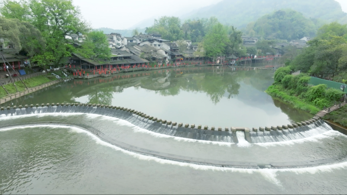 美丽乡村旅游小镇洪雅柳江古镇航拍视频素材