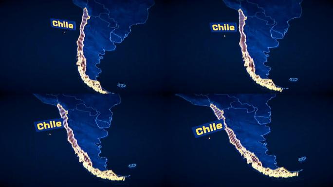 智利国家边界3D可视化，现代地图轮廓，旅行