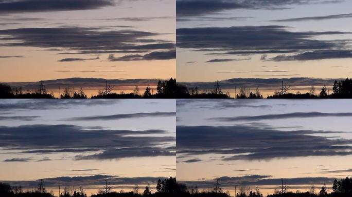 日落/日出时云在跑道上移动。