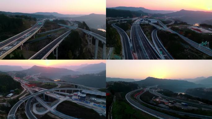 夕阳下的高速路，高速路，互通4K