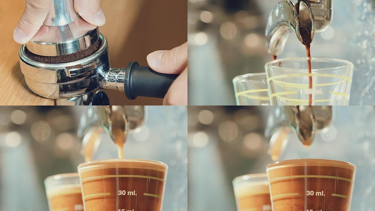 咖啡师制作浓缩咖啡