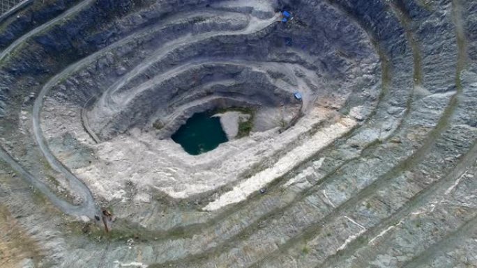 中国新疆一个巨大采矿坑的鸟瞰图。