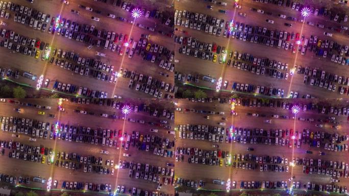 在具有彩色照明的庆祝活动节日中，缩小停车场的旋转时间间隔