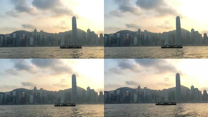 香港天星码头日落，ICC在后面