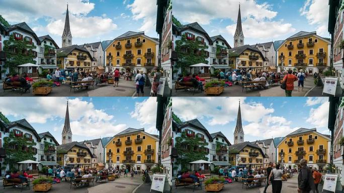 时间流逝，人群在奥地利哈尔施塔特镇中心醒来