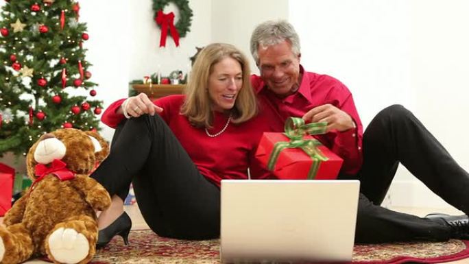 圣诞视频聊天的成熟夫妇
