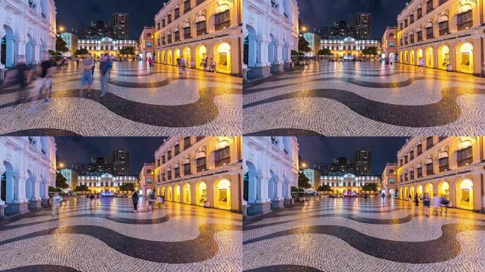 4k延时: 澳门历史街区的景色，澳门是前葡萄牙殖民城市，现在是旅游的热门目的地