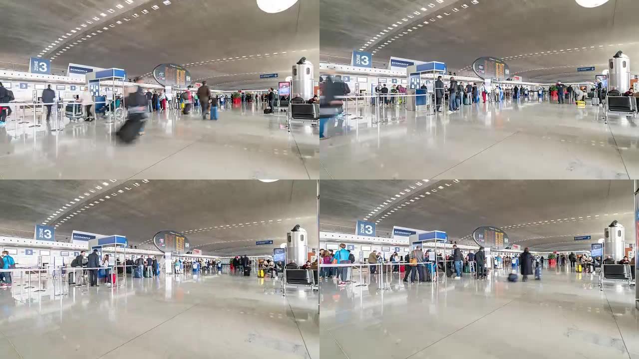 延时: 法国巴黎CDG机场出发航站楼的旅客