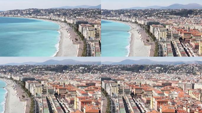 法国里维埃拉尼斯海滩港的平移镜头