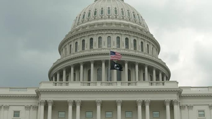 POW MIA和美国国旗在华盛顿特区的美国国会大厦-4k/UHD