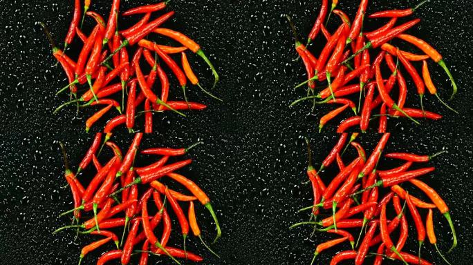新鲜的红辣椒。顶视图。特写。