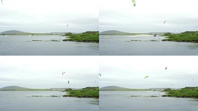阿基尔岛龙骨湖上的风筝冲浪