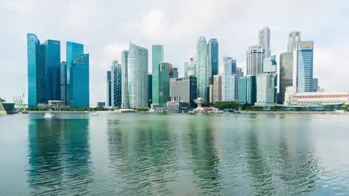 4k时间流逝: 城市天际线，从滨海湾到新加坡金融和商业区的景色