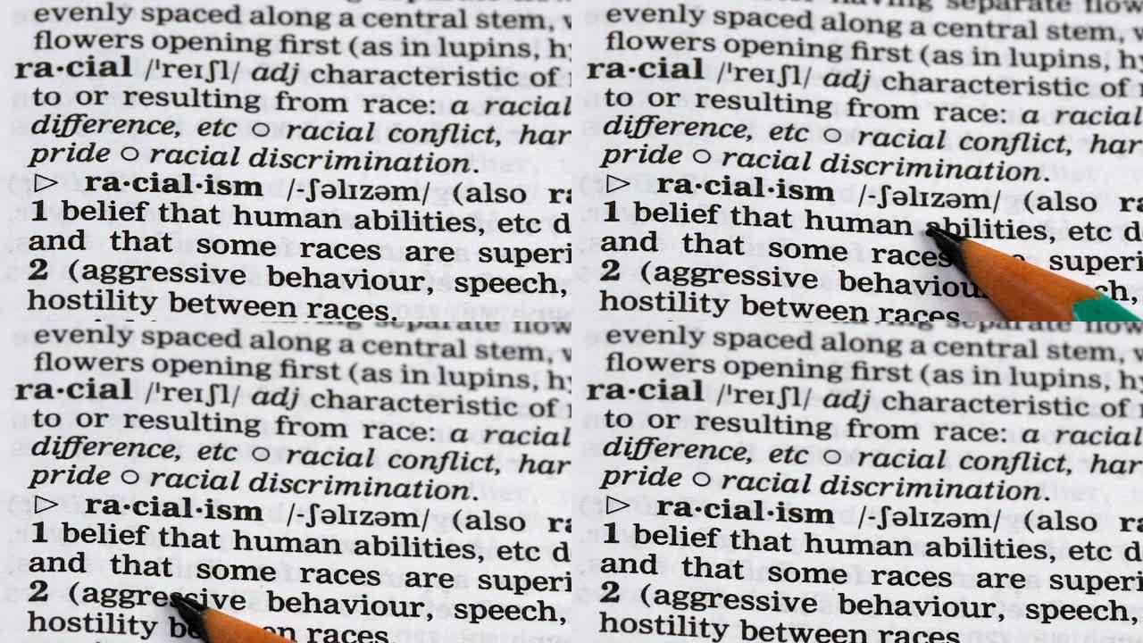 词典中的种族主义单词定义，对不同种族的进取态度