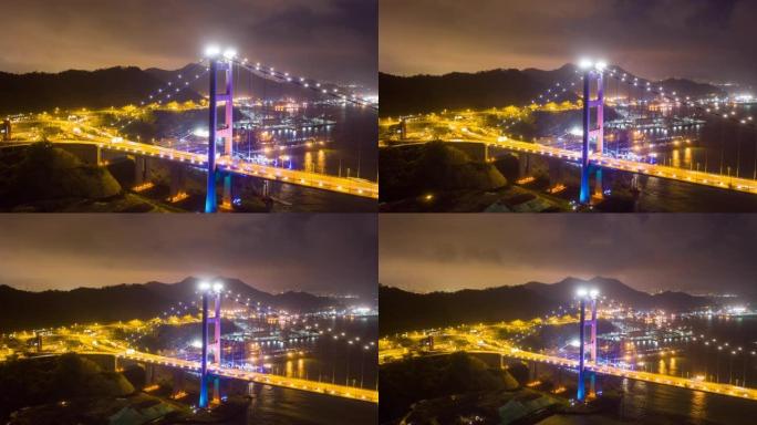 香港马大桥夜间空中超流