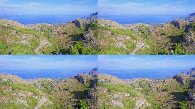 巴利阿里群岛/西班牙马略卡岛北海岸Betlem村附近岩石海岸线的鸟瞰图