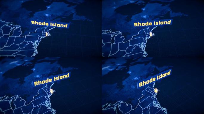 美国罗德岛州边界3D可视化，现代地图轮廓，旅行