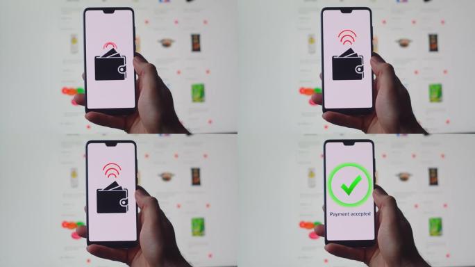 从智能手机在线支付。网购业务。移动购物。网上支付用信用卡动画在屏幕手机