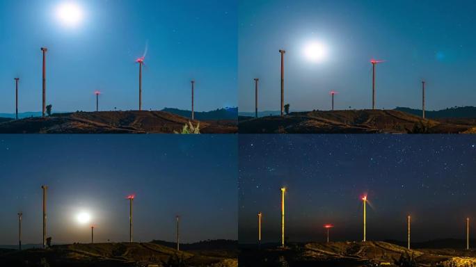 风力发电厂夜景的T/L视图