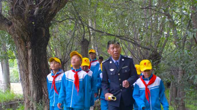 老师带学生户外实践 课外活动 校园生活