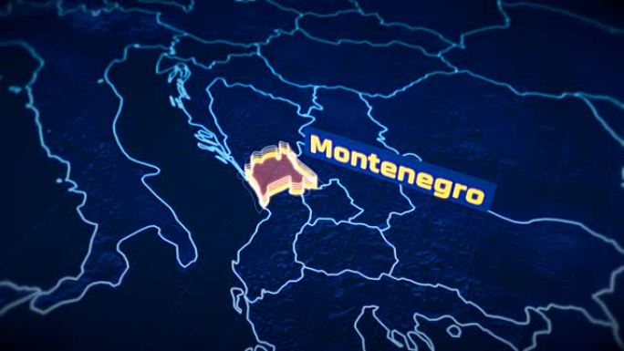 黑山国家边界3D可视化，现代地图轮廓，旅行