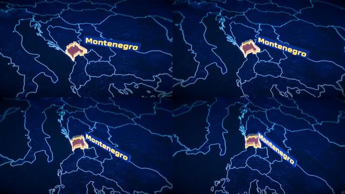 黑山国家边界3D可视化，现代地图轮廓，旅行