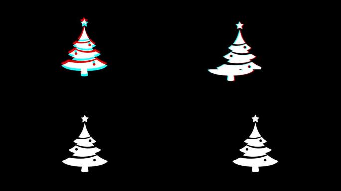 圣诞树明星图标复古抽搐坏信号动画。
