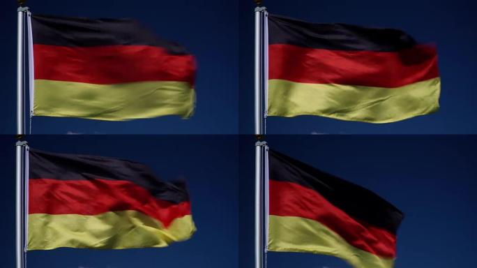 4K: 户外蓝天前旗杆上的德国国旗 (德国)
