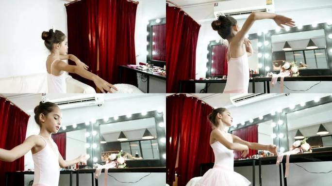 女孩力量: 小芭蕾舞演员穿着白色芭蕾舞短裙跳舞