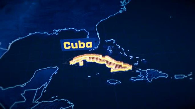 古巴国家边界3D可视化，现代地图轮廓，旅行