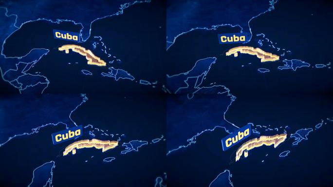 古巴国家边界3D可视化，现代地图轮廓，旅行