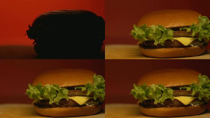 美味的汉堡加双份肉，高热量的垃圾食品，肥胖的风险