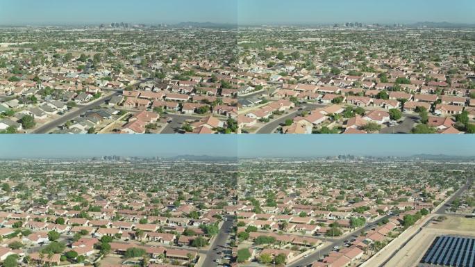 凤凰城郊区发展与市中心的天际线-无人机拍摄