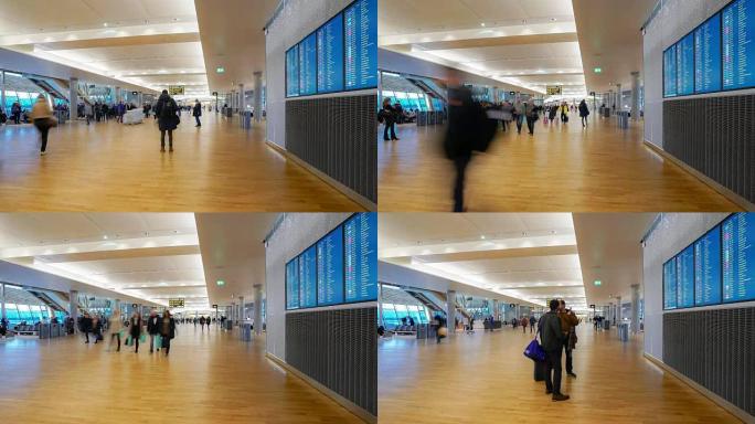 挪威奥斯陆机场出发大厅的4k延时旅客人群，Apple ProRes 422 (HQ) 3840x21