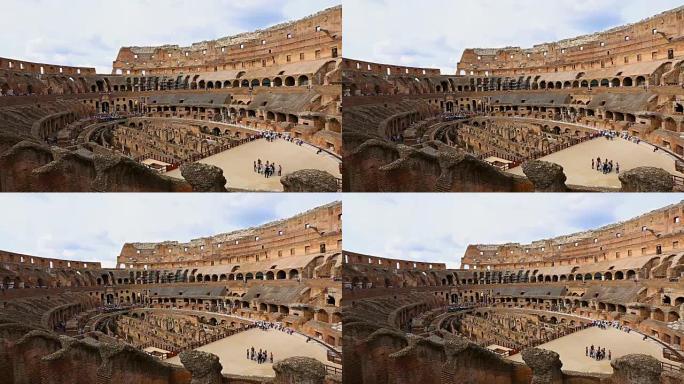 斗兽场和人们。白天的古建筑，美丽和建筑的力量，罗马，意大利。